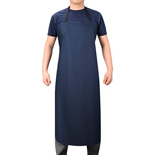Waterproof Rubber Apron Adjustable Dishwasher Blue Work Apron for Men Women - color: Blue-no Pocket