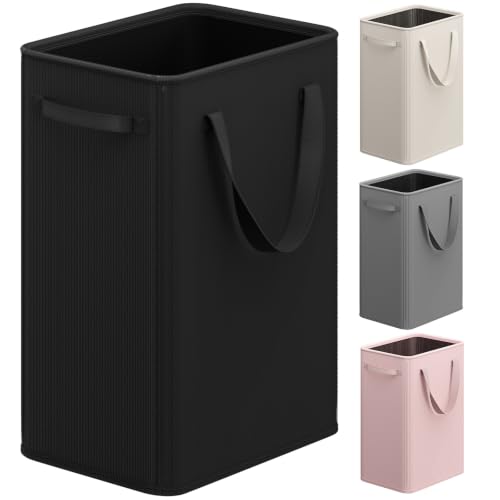 Optish 90L Slim Laundry Hamper, Large Laundry Basket With Handles, Black Narrow Laundry Basket for Dorm, Bedroom, Living Room, Collapsible Laundry Hamper - color: Black, size: 90L