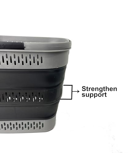 SAMMART 38L (10 Gallon) Collapsible Plastic Laundry Basket - Foldable Pop-Up Storage Container/Organizer – Portable Space Saving Laundry Hamper (1, Grey/Black) - color: Grey/Black