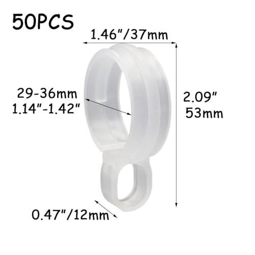 HEVSTIL 50 Pack Windproof Hooks for Clothesline – Fit 29-36mm Rods – Heavy Duty Plastic Anti-Slip Clothes Rack Clips – for Balcony, Yard, Bathroom, Closet & More, White - size: Big-50pcs