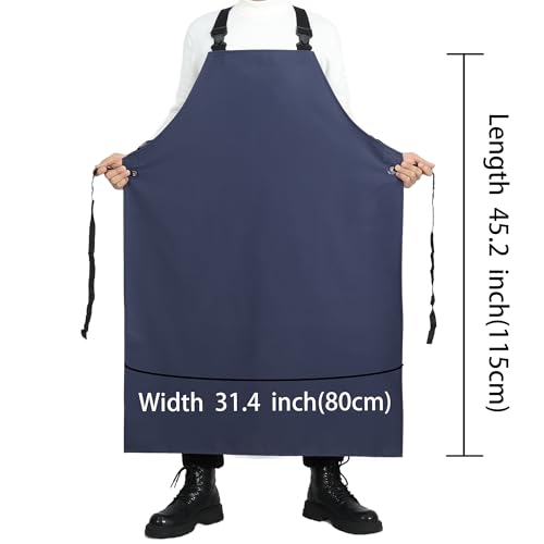 Heavy Duty Waterproof Apron,PVC, Adjustable Cross Strap,Chemical Resistant, for Butchering, Dishwashing, Food Factory - color: Dark Blue