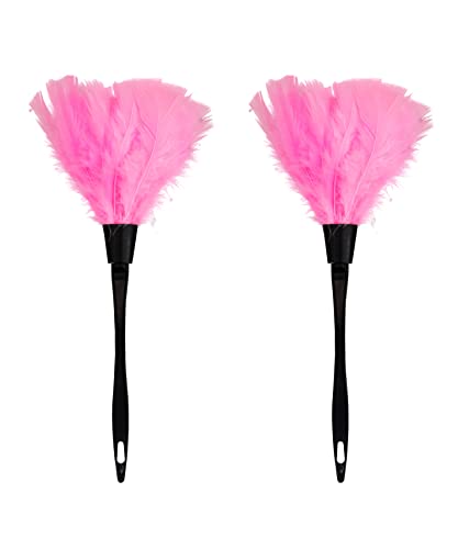 Turkey Feather Dusters for Cleaning Home Blinds Kitchen car Office, Eco-Friendly Reusable （2 pcs Pink） - color: Pink
