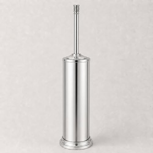 Chrome Toilet Brush and Holder Set，Extra Long Handled Toilet Bowl Brush and Holder，Stainless Steel Heavy Duty Toilet Brush for Bathroom,Deep Cleaning Modern Toilet Cleaner Slip Base - color: Chrome