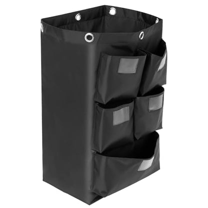 QWORK Cart Bag with 5 Pockets, Replacement Janitorial Cart Bag 25 Gallon Capacity, Organizer Bag for Housekeeping Cleaning Carts