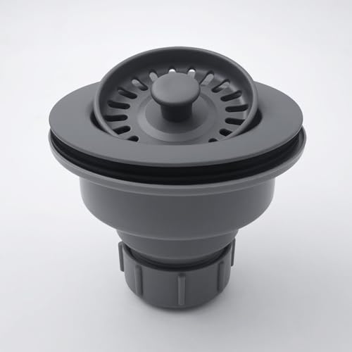 3-1/2 Inch Polymer Urban Gray Sink Drain Assembly with Basket Strainer and Stopper for Quartz, Granite or Fireclay Kitchen Sinks - color: Urban Gray