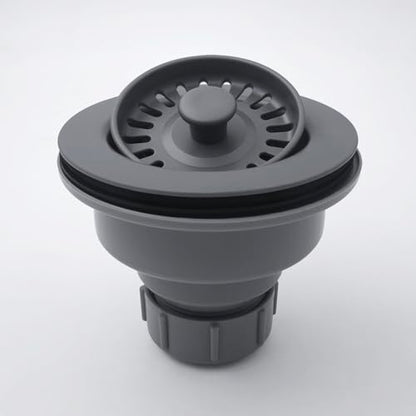 3-1/2 Inch Polymer Urban Gray Sink Drain Assembly with Basket Strainer and Stopper for Quartz, Granite or Fireclay Kitchen Sinks - color: Urban Gray