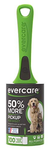 Evercare Pet Hair Lint Rollers All Purpose Use 100 Easy-Tear Sheets Per Roll Reusable Sticky Roller Pets Cat & Dog Hair Remover Contoured Handle for Furniture Clothing & Cars, Green (Pack of 12) - size: Pack of 12 (300 Sheets)