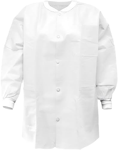 SunLite Ultra 3800 Series Premium Disposable Lab Jackets, Pockets, Knit Collar & Cuffs, Hip Length, 10 Pack - color: White, size: X-Small