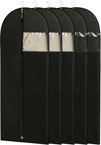 Dress Bags for Gowns, 65'' Long Garment Bags for Hanging Clothes, Dress Garment Bag, Black Dress Bag with Clear Window for Dresses, Coats, Uniforms（5 Packs） - color: Black, size: 65" - 5 Pack