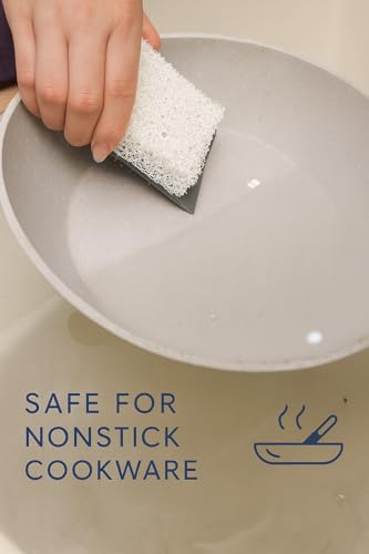 Silicone Sponge & Scrubber – 2-in-1 Non-Scratch Dishwashing for Dishes, Pots & Pans, Reusable Kitchen Sponge with Soft Bristles & Foam (Dual-Sided Design) (Gray/White)