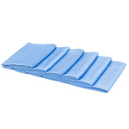 The Rag Company - Diamond Weave Glass & Window - Detailing Towels to Polish Mirrors & Chrome, Snakeskin Like Texture, Lint-Free, Streak-Free, 280gsm, 16in. x 16in, Blue (6-Pack) - color: Blue, size: 16in x16 in
