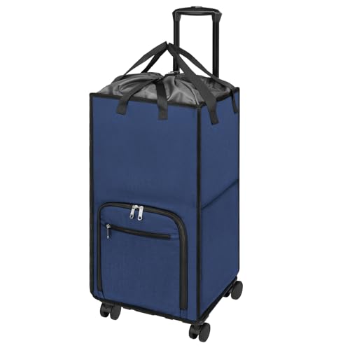 Bukere Rolling Laundry Hamper with Wheels, Large 90L Freestanding Collapsible Laundry Basket Bag for Clothes Storage, Heavy Duty Removable Wheeled Cart for College Dorm Apartment Laundry Room Bathroom - color: Darkblue
