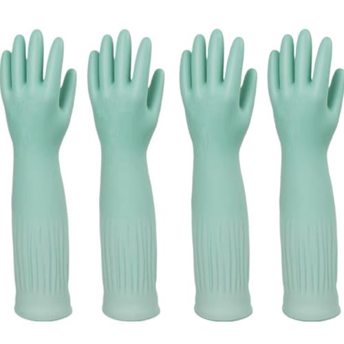 Household Cleaning 18inch Kitchen Dishwashing Rubber Gloves - color: Green, size: Large