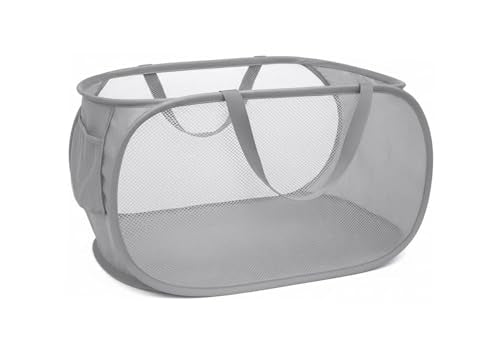 Collapsible Laundry Hamper Basket,Pop Up Mesh Foldable Bag for Laundry Room - color: Grey