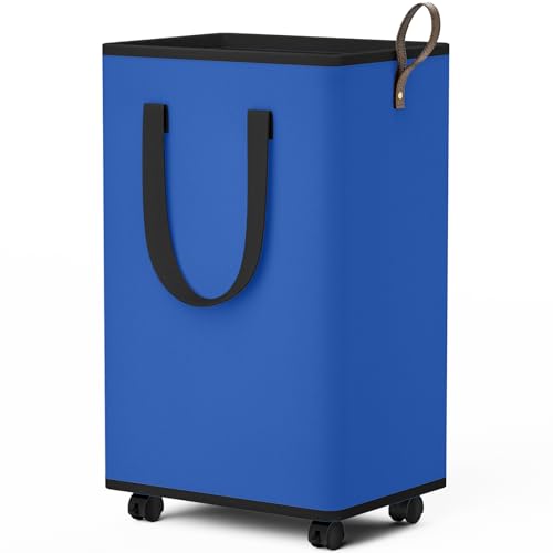 SpaceTrove Rolling Laundry Basket with Wheels, Laundry Hamper, 80L, Blue - color: Blue, size: 80L