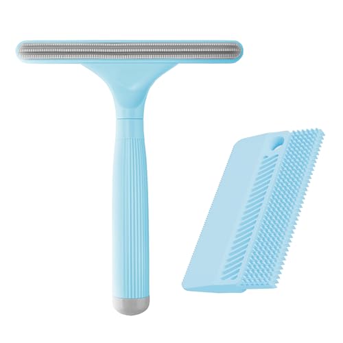 2 Pack Reusable Pet Hair Remover and Fabric Lint Scraper Set, Blue - color: Blue