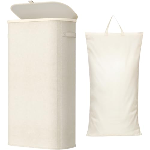 Lifewit Slim Laundry Basket with Lid and Removable Bag, 75L, White - color: White, size: 75L