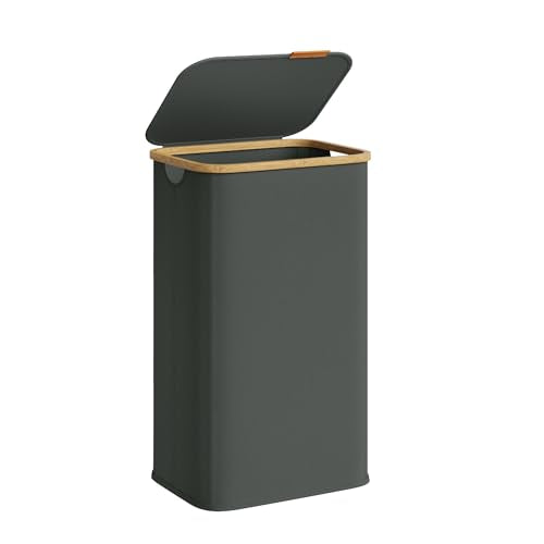 SONGMICS Laundry Hamper with Lid, 100L Laundry Basket, Bamboo Frame - color: Slate Gray, size: 100 L (1-Section)