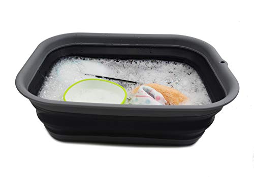 SAMMART 12L (3.17 Gallon) Collapsible Tub - Foldable Dish Tub - Portable Washing Basin - Space Saving Plastic Washtub (1, Grey/Black) - color: Grey/Black