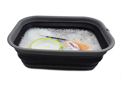 SAMMART 12L (3.17 Gallon) Collapsible Tub - Foldable Dish Tub - Portable Washing Basin - Space Saving Plastic Washtub (1, Grey/Black) - color: Grey/Black