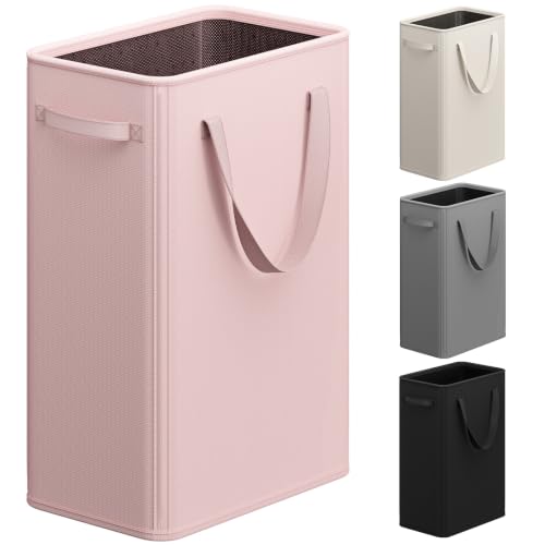Optish 75L Pink Slim Laundry Hamper, Large Laundry Basket with Handles, Baby Hamper for Nursery, Dorm, Bedroom, Living Room, Collapsible Laundry Basket - color: Pink, size: 75L