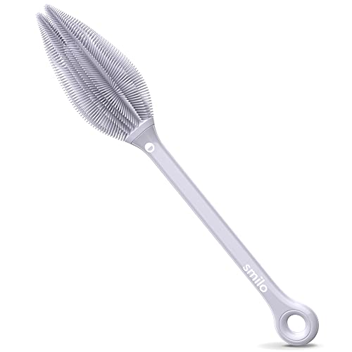 Smilo Silicone Baby Bottle Brush - Soft Touch Baby Bottle Cleaner with Flexible Twin Tip to get Cups, Glasses and Baby Bottles Extra Clean - Food-Grade Silicone, Dishwasher Safe & BPA-Free - Gray - color: Gray