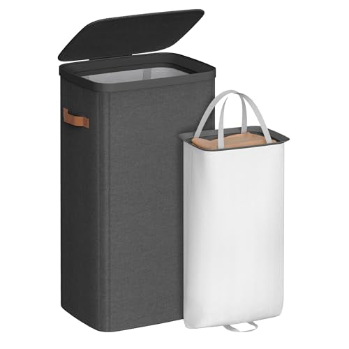 SONGMICS Laundry Basket, 100L Laundry Hamper with Lid, 1 Removable Bag - color: Ink Black, size: 100 L (1-Section)