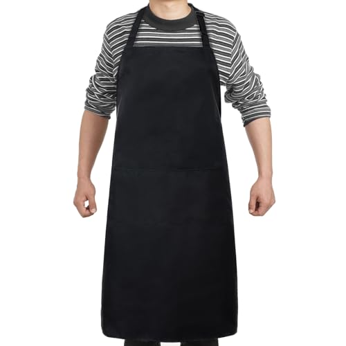 Surblue Waterproof Rubber Vinyl Apron 37" Projects Work Safe Clothes with Adjustable Widened Neck Strap Release Buckle Bib for Dishwashing Lab Work Butcher Cleaning Fish, Black - color: N-buckle Black