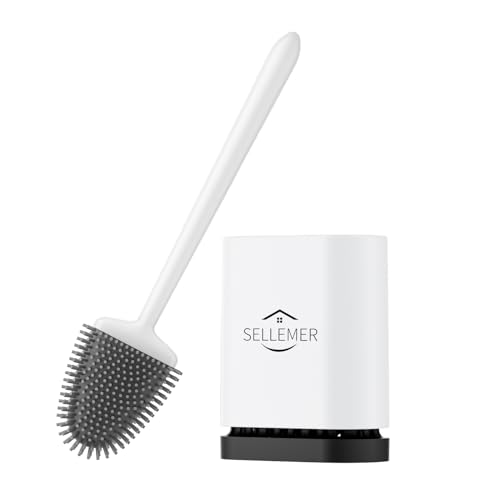 Sellemer Silicone Toilet Brush, Ventilation Slots Holder 1 Pack Pearl White - color: White