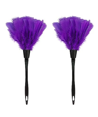 Turkey Feather Dusters for Cleaning Home Blinds Kitchen car Office, Eco-Friendly Reusable （2 pcs Purple） - color: Purple