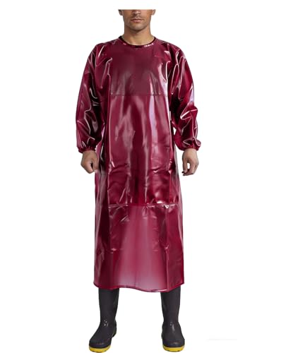 SUJAN Waterproof Smock Apron with Sleeves Chemical Resistant Coverall - color: Burgundy, size: L-XXL