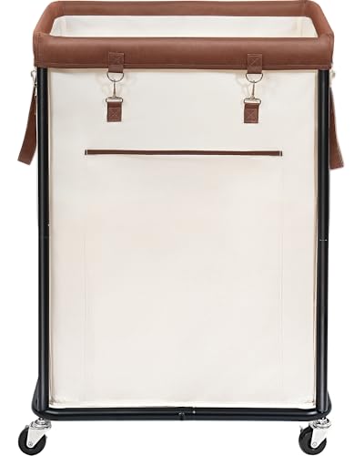 STORAGE MANIAC Large Laundry Basket with Wheels 160L Rolling Laundry Hamper Laundry Cart with Metal Frame and Removable Bag, Clothes Hamper for Bedroom, Bathroom, Dorm Room, Laundry Room, Beige