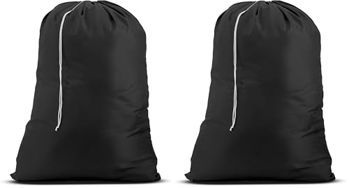 Handy Laundry Laundry Bag – Heavy Duty Nylon, Large Capacity, Locking Drawstring Closure, Machine Washable, Fits Laundry Basket, Travel, Dorm, Camp, Black, 22 x 32 Inches (Pack of 2) - color: Black, size: 22" x 32" (Pack of 2)