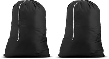 Handy Laundry Laundry Bag – Heavy Duty Nylon, Large Capacity, Locking Drawstring Closure, Machine Washable, Fits Laundry Basket, Travel, Dorm, Camp, Black, 22 x 32 Inches (Pack of 2) - color: Black, size: 22" x 32" (Pack of 2)