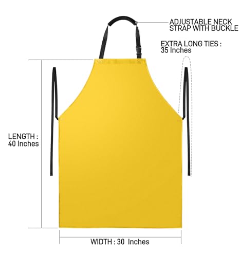 Waterproof Apron with Comfortable Adjustable Bib Rubber Vinyl Dishwasher Heavy Duty Apron for Men Women Dishwashing - color: Yellow
