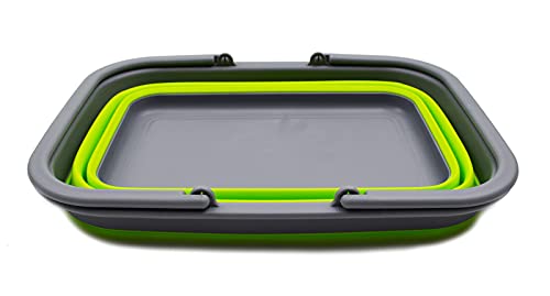 SAMMART 9.2L (2.37Gallon) Collapsible Tub with Handle - Portable Outdoor Picnic Basket/Crater - Foldable Shopping Bag - Space Saving Storage Container (1, Dark Gray/Fluorescent Green) - color: Dark Gray/Fluorescent Green