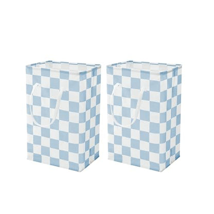 Checkered Laundry Hamper, Pack of 2, Large Pastel Blue Collapsible Cloth Hampers Basket for Storage Organization Cute Aesthetic, 2 x 75L - color: Blue
