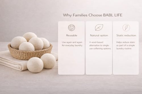 XL Wool Dryer Balls 6 Pack, 3 Inch, 100% New Zealand Wool, Reusable Natural Fabric Softener for Towels, Bedding and Larger Loads, Helps Reduce Drying Time, Wrinkles and Static Cling - size: 3 Inch (Pack of 6)