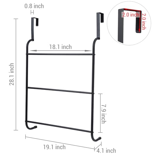 MyGift 3 Tier Over Door Bathroom Towel Rack Matte Black Metal Holder - color: Metal Black