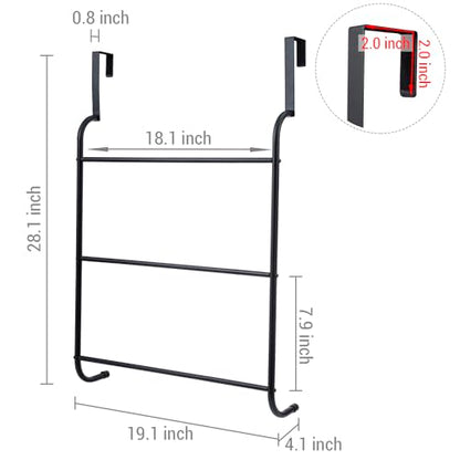MyGift 3 Tier Over Door Bathroom Towel Rack Matte Black Metal Holder - color: Metal Black
