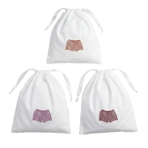 Lingerie Drawstring Bags Set of 3, 15x15 inch, 100% Pure Cotton, Red Embroidery Pattern Pouch for Underwear, Swimwear, Travel Storage, Washable Beach Bags for Men (White) - color: Men - White - Red Pattern