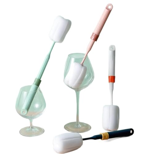 Dishwashing Foam Sponges Brush Telescopic Long Handle Scrubbing Brushes Clean Dishes, Sinks,Cookware,Coffee Glasses Pot Milk Cup Mugs Wine Bottle (4pcs) - size: 4 Sponge Brush