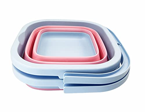 SAMMART Collapsible Rectangular Cleaning Bucket 5L (1.3 Gallon)- Foldable Camping Beach Sand Water Pot Pail- Portable Space Saving Tub for Household, Outdoor Washing (Cool Blue/Maglia Rosa (Set of 2)) - color: Cool Blue/Maglia Rosa (Set of 2)