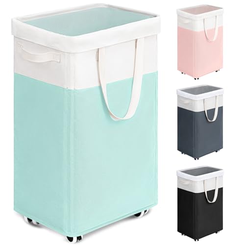 Goodpick Laundry Basket with Wheels, 75L Laundry Hamper with Wheels, Large Laundry Basket with Removable Wash Bag, Clothes Hamper for Laundry, Blue&White - color: Blue & White 1-Pack