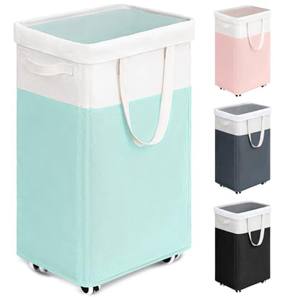 Goodpick Laundry Basket with Wheels, 75L Laundry Hamper with Wheels, Large Laundry Basket with Removable Wash Bag, Clothes Hamper for Laundry, Blue&White - color: Blue & White 1-Pack