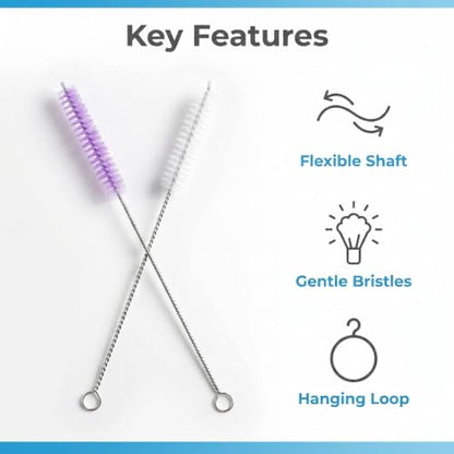 Straw Cleaner Brush, Reusable Metal Handles Straw Cleaner Brush Extra Long for Stanley Mug 40, 30, 20 oz, 10mm Wide for Sippy Cup, Water Bottle and Tubes - color: Clear+Purple