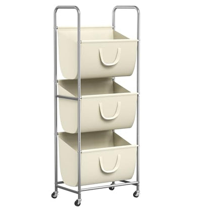 ELYKEN 3-Tier Vertical Rolling Laundry Hamper with Wheels & Removable Bags - color: Creamy