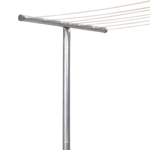 Household Essentials Steel Outdoor Clothesline T‑Post, Galvanized Single Post with Crossbar and Eyelet Screws, Silver Finish
