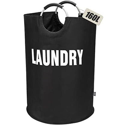 DOKEHOM 160L XX-Large Laundry Basket Bag, Collapsible Tall Hamper, Black - color: Black, size: 160L