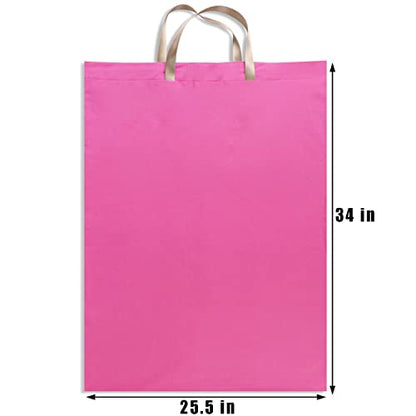LOLOMLO Extra Large Canvas Laundry Bags with Handles & Drawstring Closure, Heavy Duty Tears Resistant Clothes Storage Travel Bags,25.5"x34",Hot Pink - color: Hot Pink